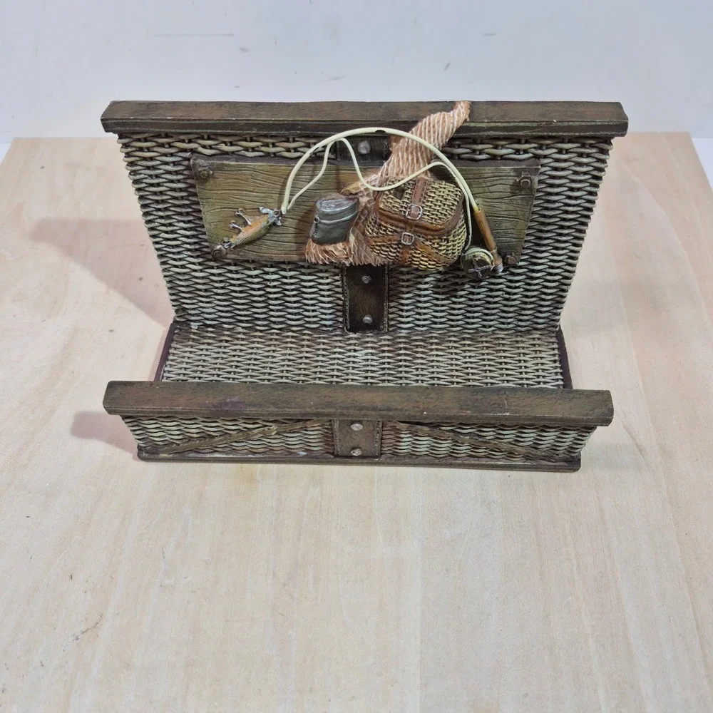 Rustic Fishing Creel Letter Holder Resin Desk Organizer Cabin Decor Fly Fishing